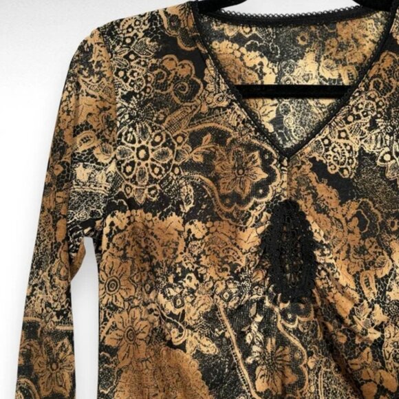 Vintage Y2K Mesh Whimsigoth Crochet Top Shirt Black Brown Goth Witch Size - Picture 3 of 8